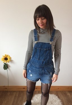 Vintage 90s Blue Denim Dungaree Shorts