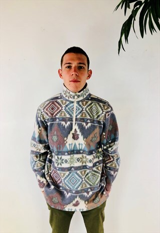 MULTICOLORED PATTERN QUARTER ZIP FLEECE
