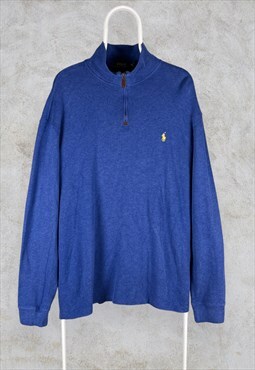 Blue Polo Ralph Lauren 1/4 Zip Sweatshirt Jumper Mens XL
