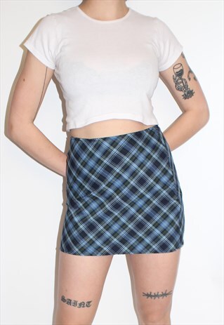 90S BLUE TWEED MINI SKIRT
