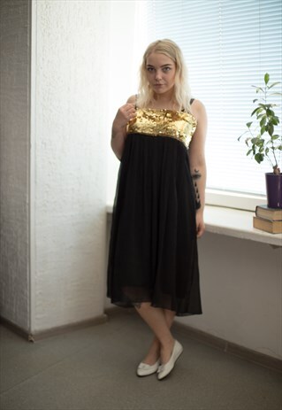 VINTAGE 90'S BLACK GOLDEN TOP SLEEVELESS DRESS