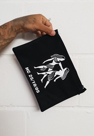 PERSONALISED CLUTCH BAG IN BLACK WITH LIBRA STAR SIGN