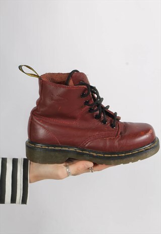 VINTAGE DR MARTENS 6 HOLE BOOTS OX BLOOD RED UK 3