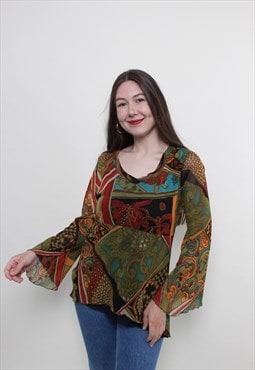Vintage 90s wide sleeve blouse, pullover hippie blouse