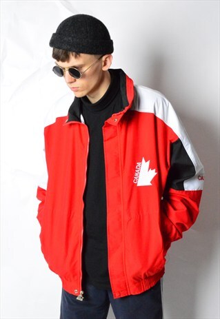 VINTAGE 90S RED EMBROIDERED CANADA STARTER JACKET