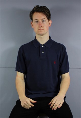 VINTAGE POLO RALPH LAUREN POLO SHIRT IN NAVY BLUE WITH EMBRO