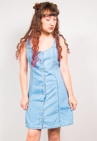 VINTAGE 90'S LIGHT BLUE SLEEVELESS DENIM PINAFORE DRESS