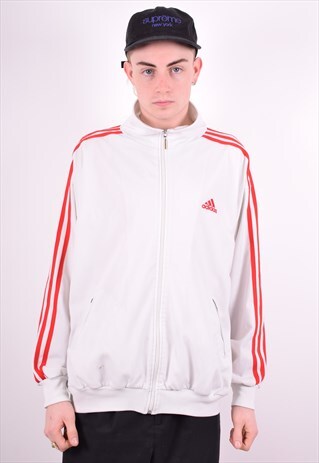 ADIDAS MENS VINTAGE TRACKSUIT TOP JACKET MEDIUM WHITE 90'S