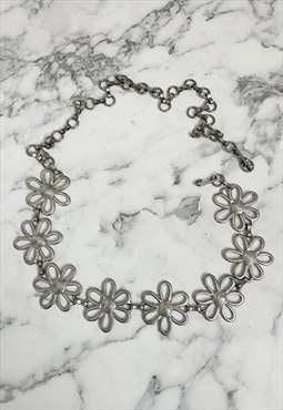 90's Vintage Silver Metal Floral Chain Ladies Belt