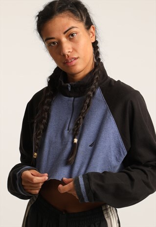 VINTAGE NAUTICA EMBROIDERED LOGO CROPPED SWEATSHIRT