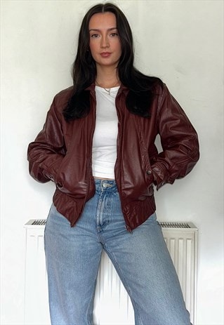 CHERRY RED LEATHER BOMBER JACKET