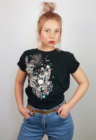 VINTAGE 90'S QUIKSILVER PSYCHEDELIC PRINT T-SHIRT IN BLACK
