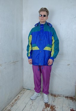 Vintage 80's baggy festival party rain jacket in multicolour