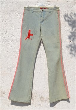 Deadstock y2k dusty light blue/pink stripes embroidered jean