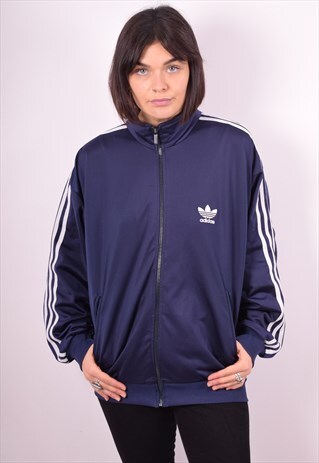 ADIDAS WOMENS VINTAGE TRACKSUIT TOP JACKET XL BLUE 90'S