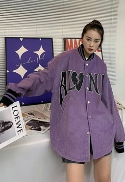 Corduroy varsity denim jacket PU alone slogan shirt purple