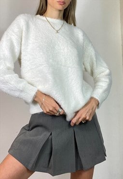 Vintage Y2k Fluffy Knitted Jumper White