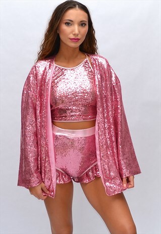 PINK SEQUIN KIMONO JACKET