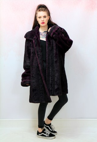 1980S VINTAGE PURPLE SUPER SOFT OVERSIZED FAUX FUR COAT