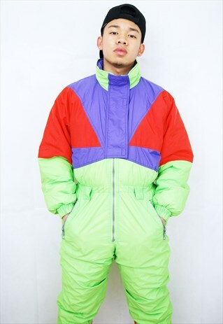 CRAZY PRINT PUFFER SKI SUIT/JUMPSUIT (1990'S)