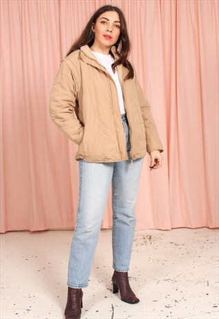 VINTAGE 80S REVERSIBLE PUFFER JACKET IN BEIGE FLEECE