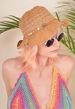 VINTAGE STRAW SUN HAT NATURAL COLOUR