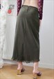 VINTAGE Y2K KHAKI DAIM FRINGE MIDI SKIRT