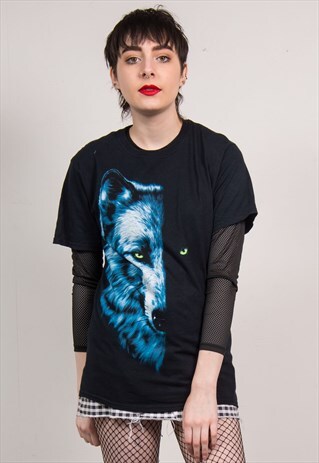 VINTAGE 90'S BLACK WOLF T-SHIRT