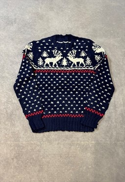 Vintage Knitted Jumper Reindeer Patterned Chunky Sweater