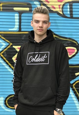 COLDEST BLACK HOODIE WITH WHITE PRINT