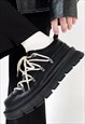 LACE UP SHOES FANCY SPEED HOOKS BOOTS IN BLACK