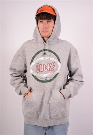 VINTAGE ADIDAS NBA BUCKS HOODIE JUMPER GREY