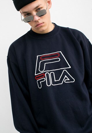 VINTAGE FILA SWEATSHIRT BLACK JUMPER FRONTAL LARGE LOGO