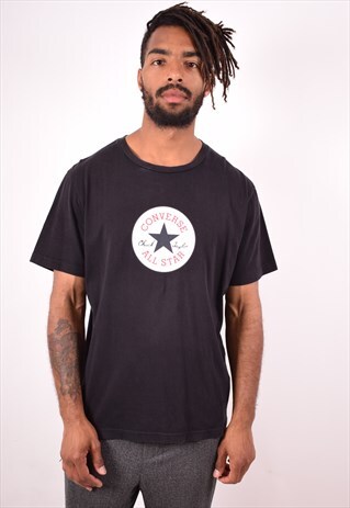 CONVERSE MENS VINTAGE T-SHIRT TOP LARGE BLACK 90S