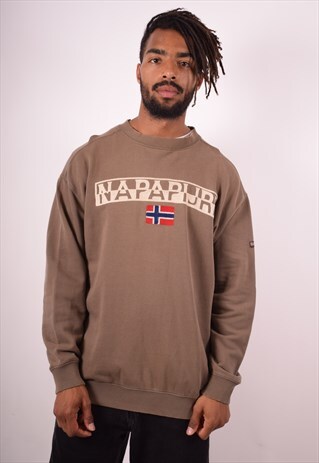 NAPAPIJRI MENS VINTAGE SWEATSHIRT JUMPER MEDIUM BROWN 90S