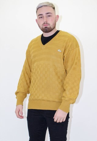 VINTAGE LACOSTE SWEATER JUMPER IN YELLOW LARGE