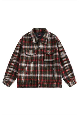 Checked shirt jacket lumberjack bomber plaid grunge coat red