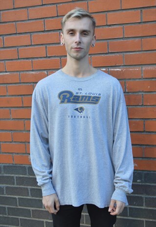 VINTAGE ST LOUIS RAMS NFL LONG SLEEVE TOP T-SHIRT GREY