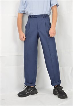 Vintage blue classic straight 80's suit trousers