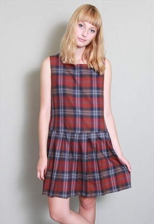VINTAGE 1960'S NAVY/RED CHECK PINAFORE DRESS