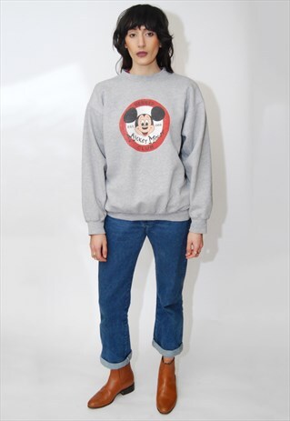 90S MICKEY MOUSE SWEATSHIRT (M) VINTAGE RETRO DISNEY GRAY