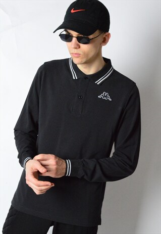 VINTAGE 90S BLACK EMBROIDERED MINIMALIST KAPPA POLO SHIRT