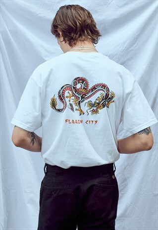 WHITE T-SHIRT WITH DRAGON PRINT