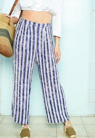 VINTAGE 90S STRIPED NAUTICAL FESTIVAL BOHO PANTS TROUSERS