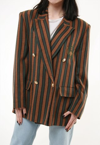 80S VINTAGE VTG RARE WOOL STRIPED BLAZER JACKET 392