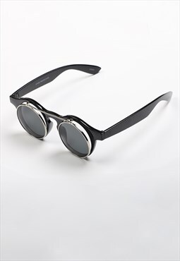 Steampunk flip up circular glasses - Black/Silver