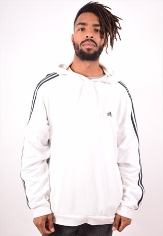 ADIDAS MENS VINTAGE HOODIE JUMPER XL WHITE 90S