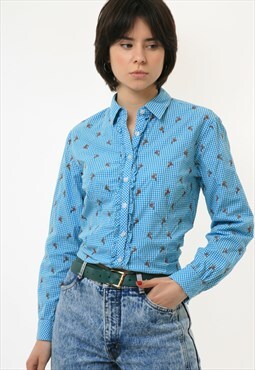 Alpen Trachten Cotton Checked Embroidered Blouse Shirt 2858
