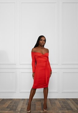Tease me off shoulder bodycon dress - red