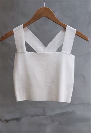 WHITE THICK STRAP CROSS BACK KNIT TANK